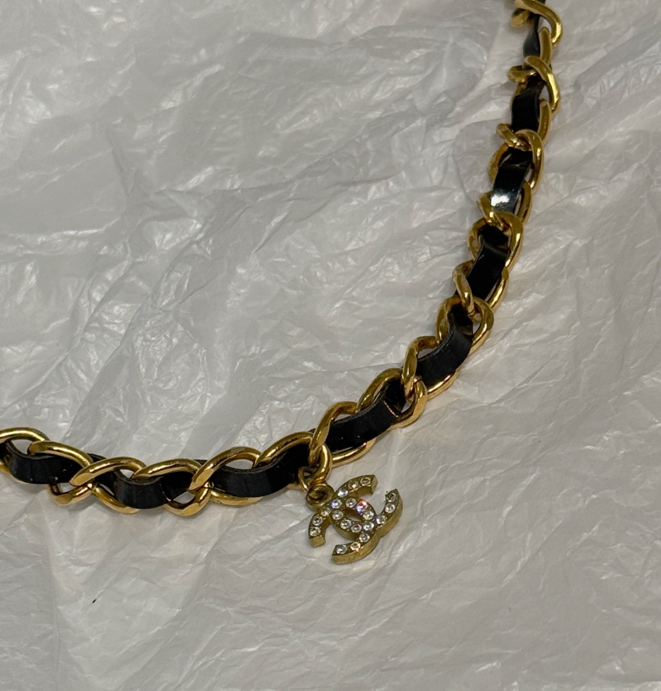 Chanel 95A Leather Chain Double C Diamond Necklace