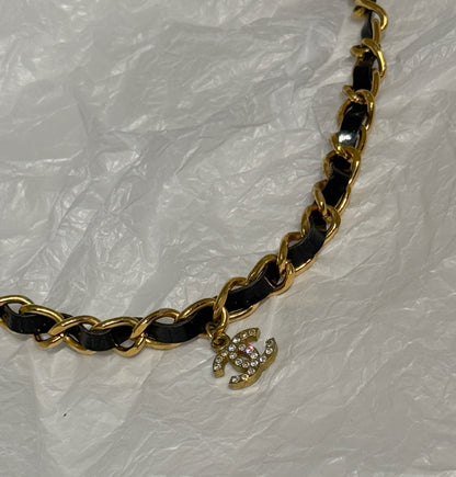 Chanel 95A Leather Chain Double C Diamond Necklace