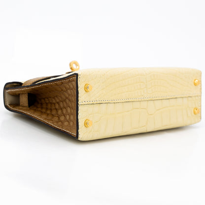 Hermes Mini Kelly 20 Kraft Vanille Matte Alligator Gold hardware