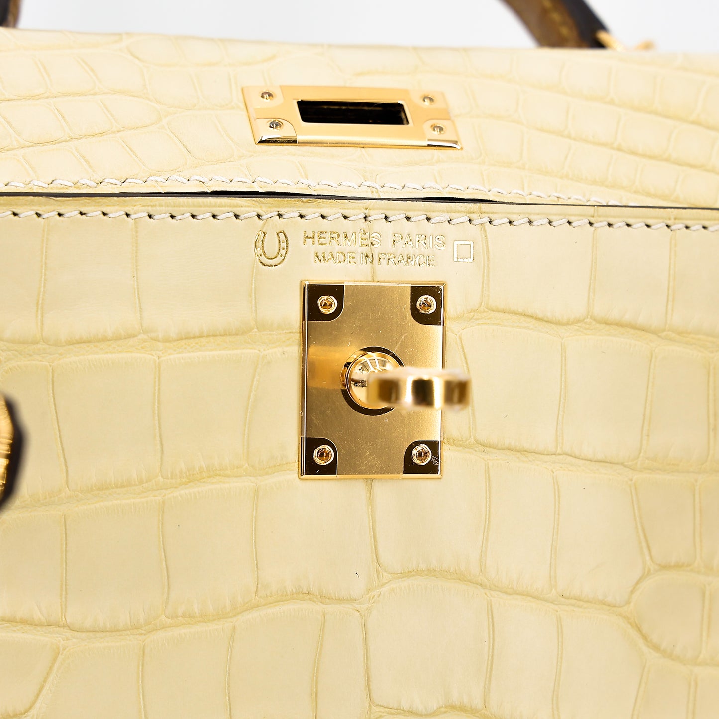 Hermes Mini Kelly 20 Kraft Vanille Matte Alligator Gold hardware