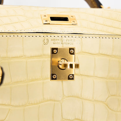 Hermes Mini Kelly 20 Kraft Vanille Matte Alligator Gold hardware