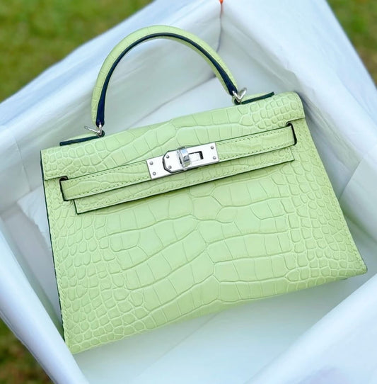 Hermès Mini Kelly 20 Jaune Bourgeon Matte Alligator Palladium hardware