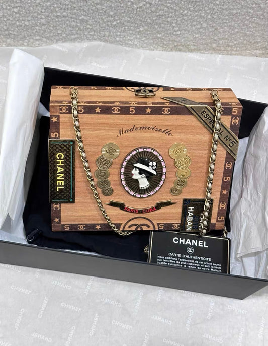 CHANEL Wood Havana By Night Cigar Box Minaudiere Brown