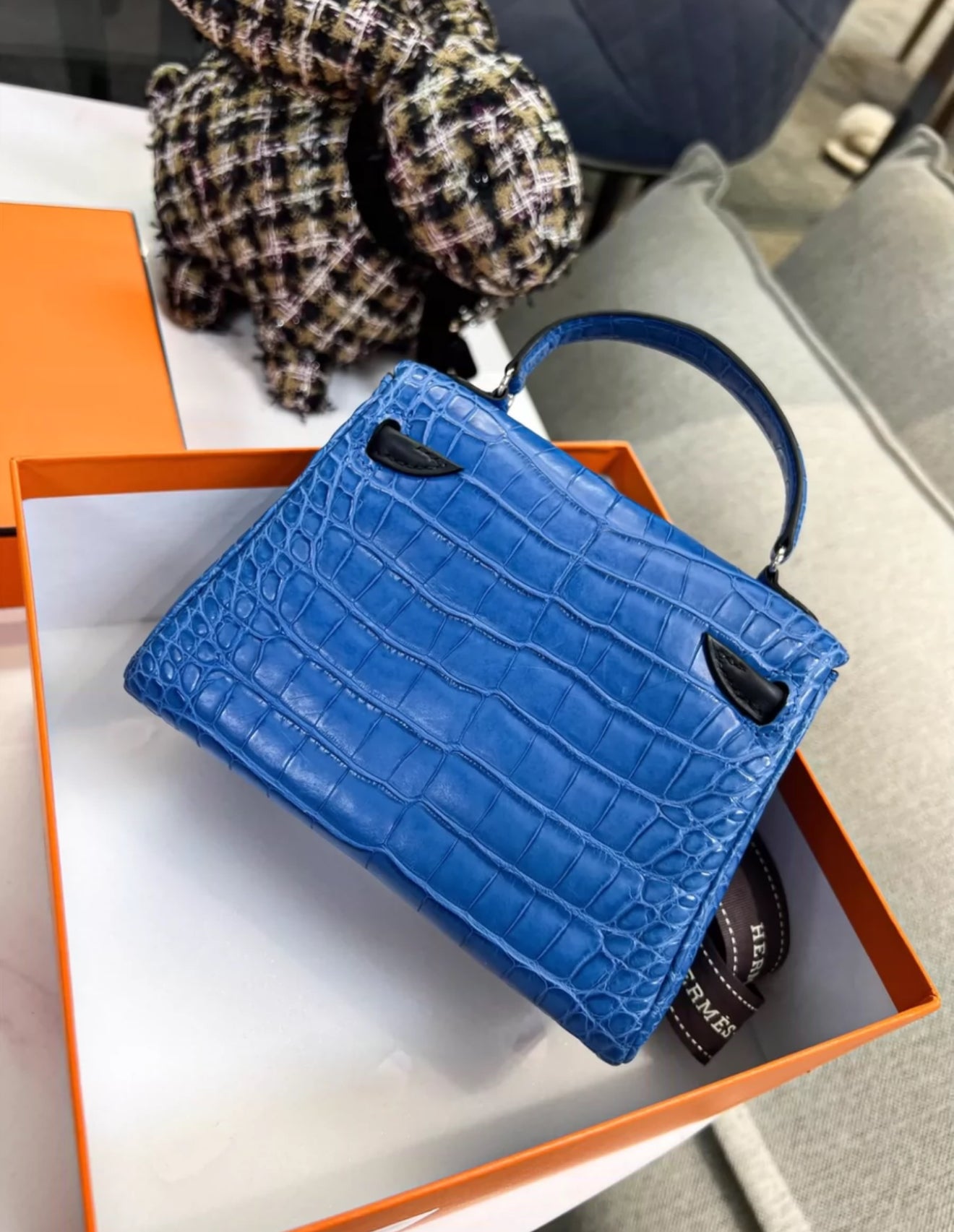 Hermès Kelly Doll Bleu Electric Alligator & Swift Palladium