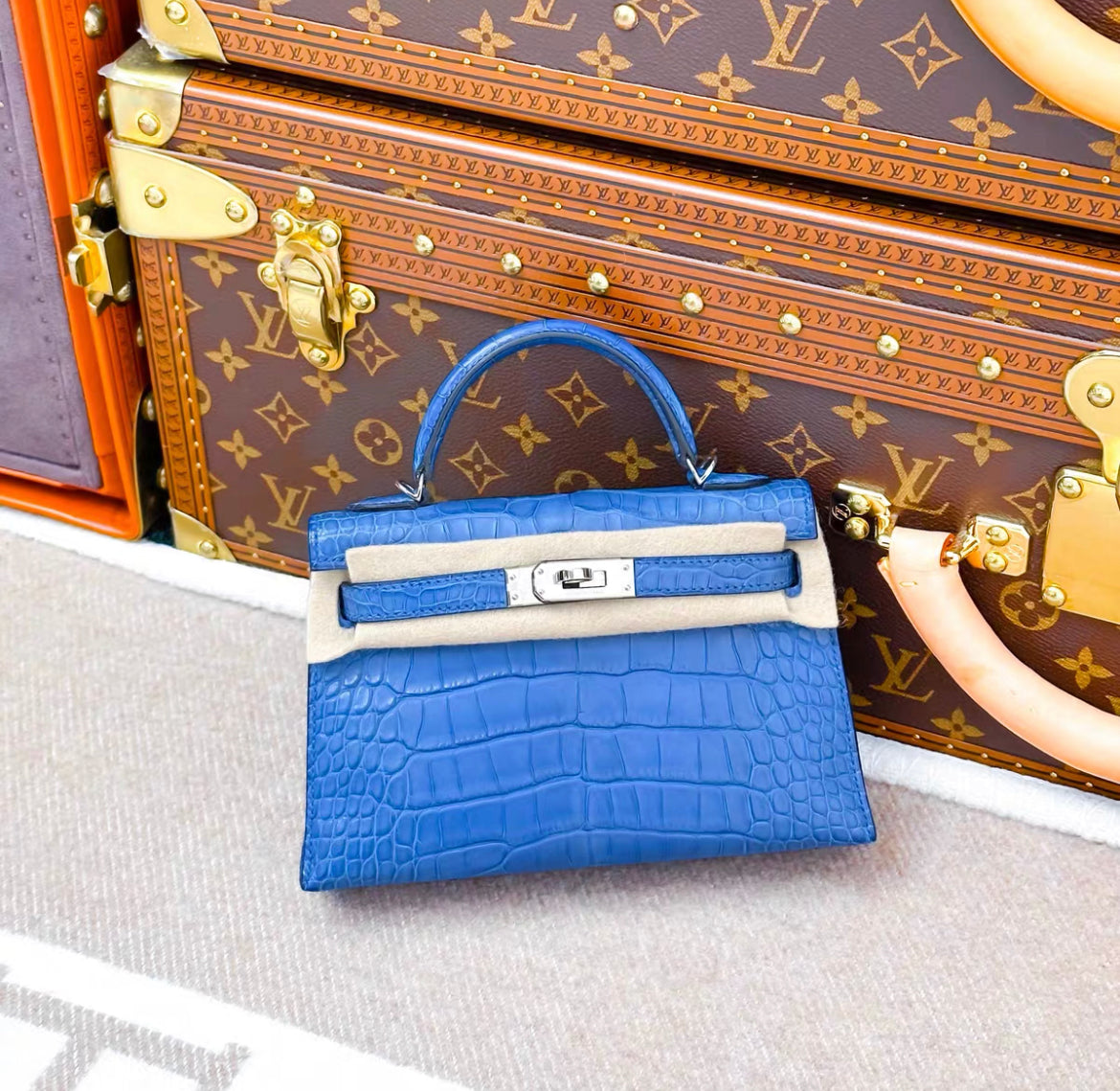 Hermès Kelly Sellier 20 Bleu Royal Matte Alligator Palladium Hardware