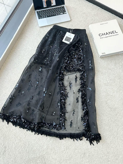 Chanel 19S black silk organza skirt