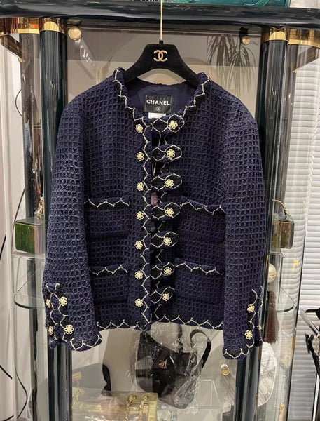 CHANEL 15A METIERS D'ART SALZBURG NAVY BLUE TWEED JACKET size 44