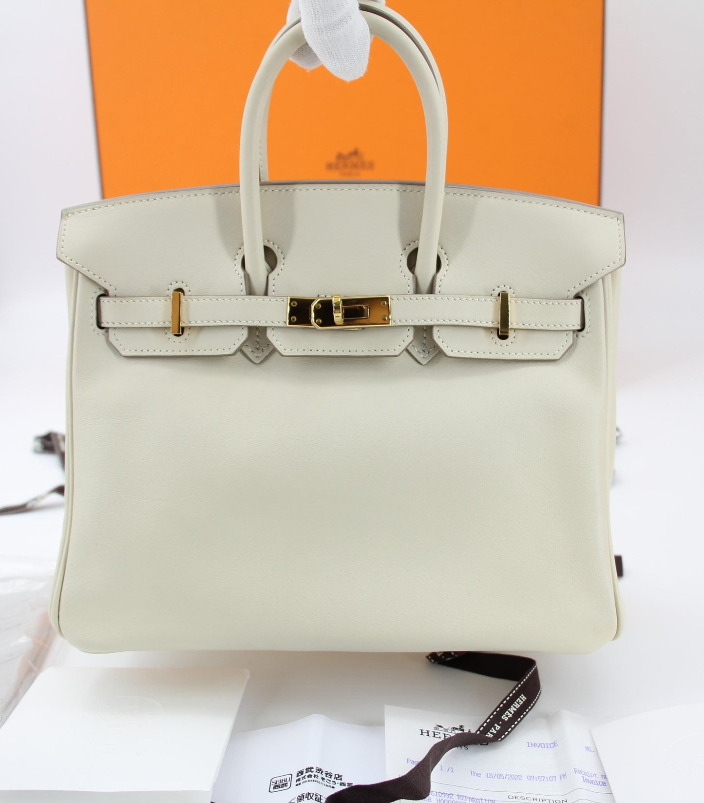 Hermes Birkin 25 Craie Swift leather gold hardware