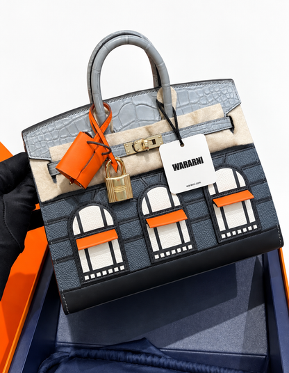 Hermès "Rainy Days" Sac Faubourg Birkin 20 Gris Misty Matte Alligator Permabrass Hardware