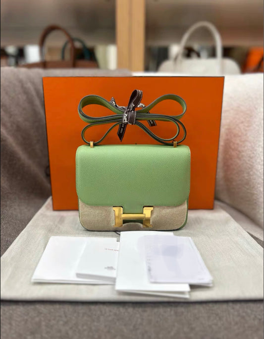 Hermes Constance 19 Vert Criquet Epsom Gold Hardware