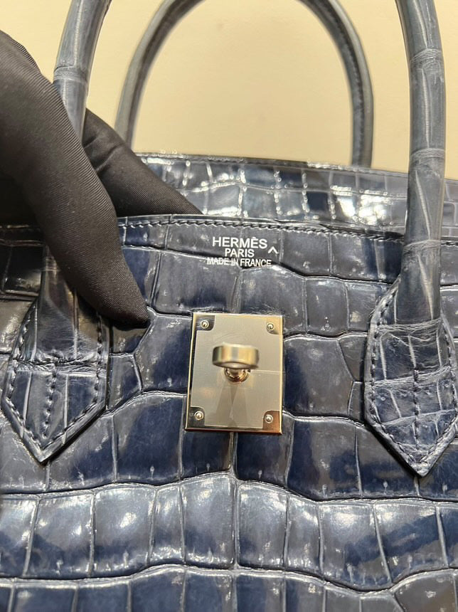 Hermes Birkin 35 Bag Blue Sapphire Porosus Crocodile Palladium Hardware