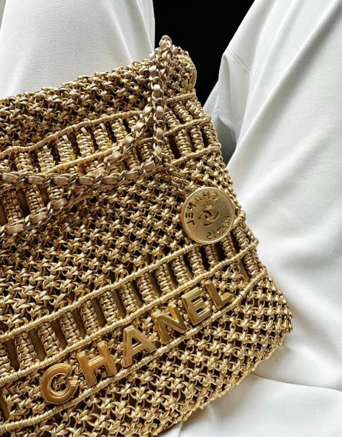 Chanel Mini 22 Bag Gold Macrame Calfskin Gold Hardware