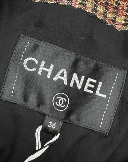 Chanel 19A Gold/Red/Black Tweed Jacket with Golden Beetle Belt