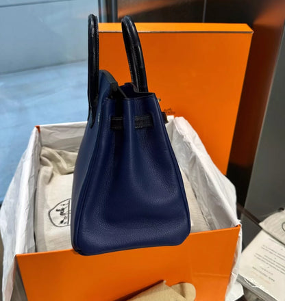Hermès Birkin 25 Bleu Marine Matte Alligator and Bleu Saphir Novillo Touch Rose Gold Hardware