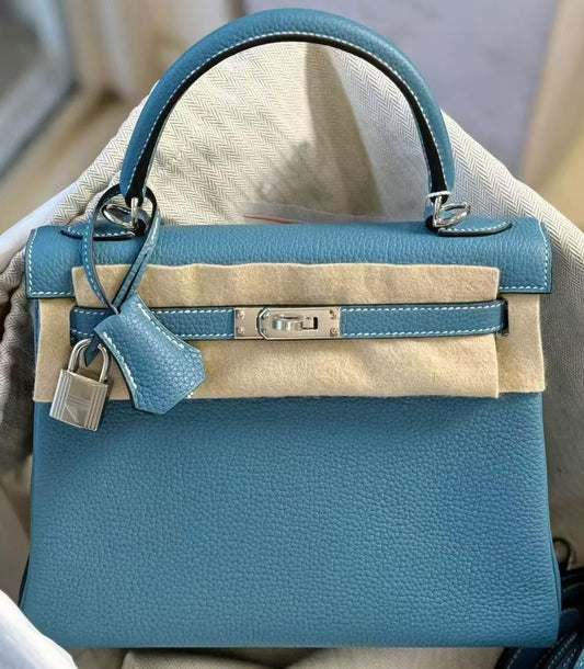 Hermes Kelly 25 Bleu Jean Togo Palladium hardware