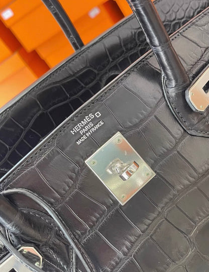 Hermes Birkin 40 black matte alligator leather palladium hardware