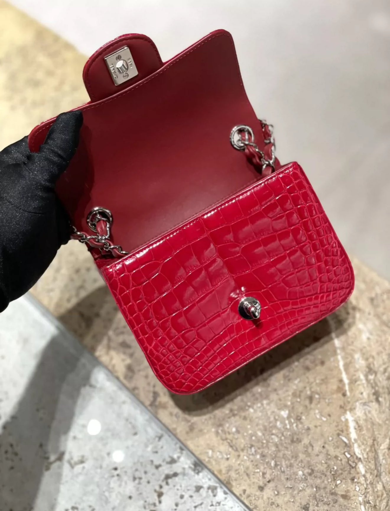 Chanel Red Crocodile mini square bag – Wararni.com