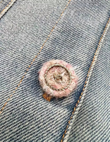 Chanel 24k light blue washed denim jacket