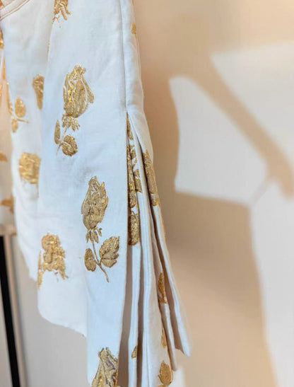 Chanel 2013 white and gold embroidered jacket and shorts set