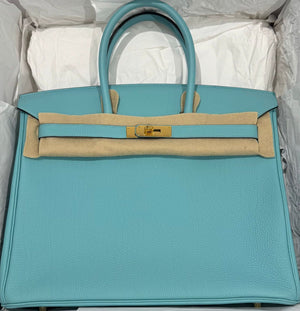 Hermes Birkin 35 Blue Atoll Togo leather Gold hardware