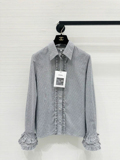 Chanel 24S grey ruffled shirt
