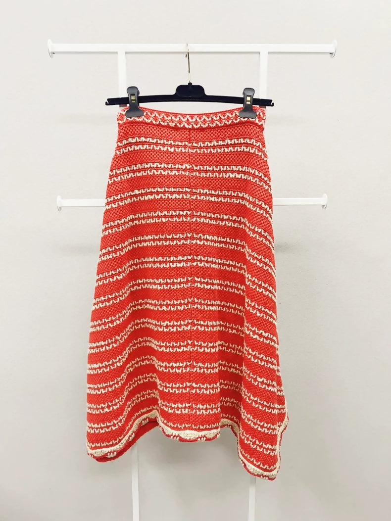 Chanel 21C red striped tweed skirt