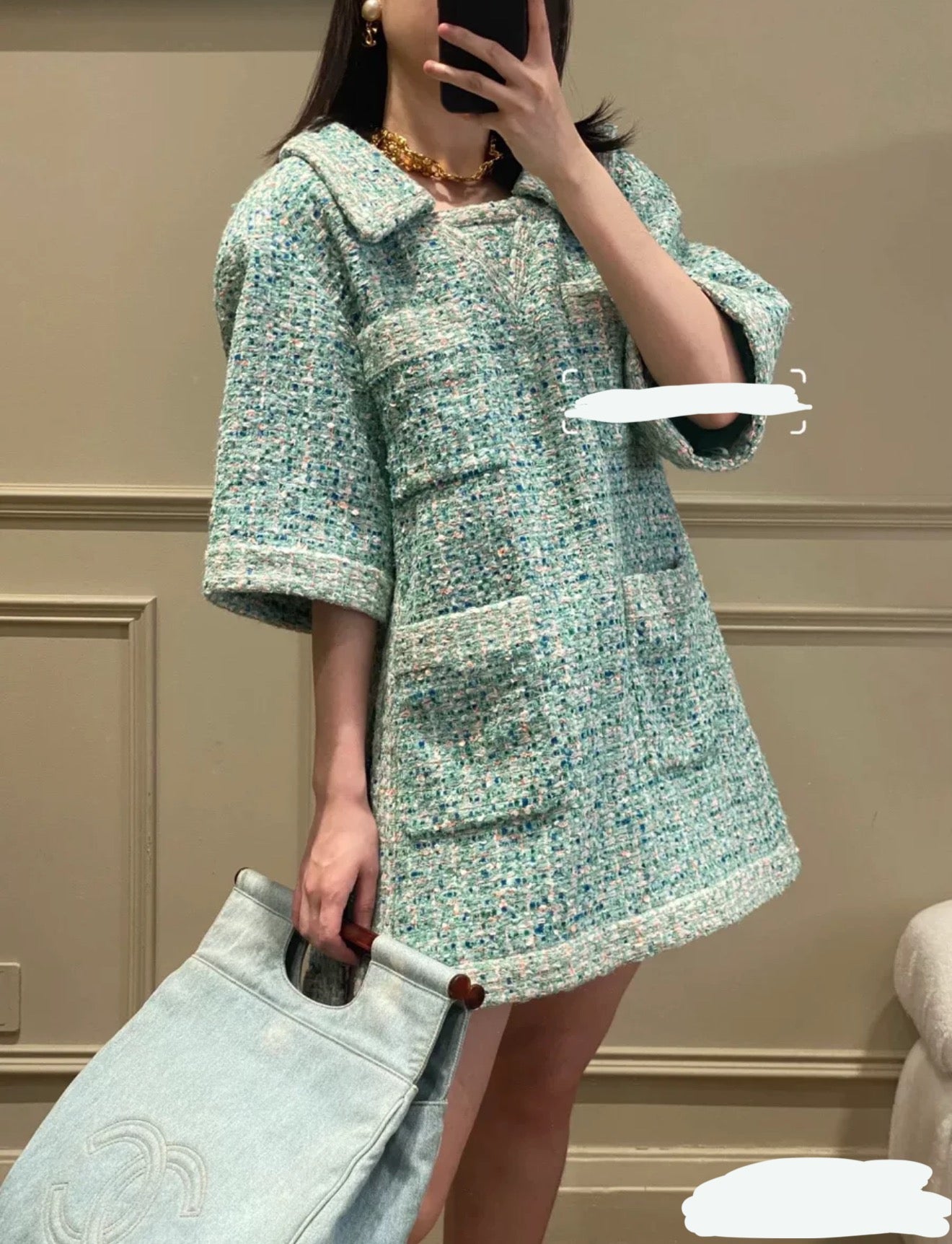 Chanel 19S Green Tweed Dress