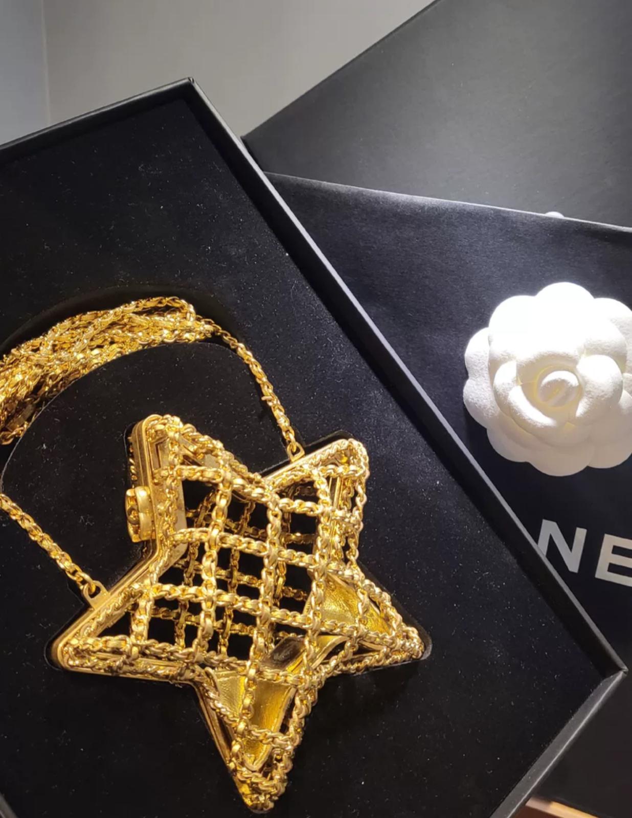 Rare CHANEL 23S Star Minaudiere Gold Evening Bag