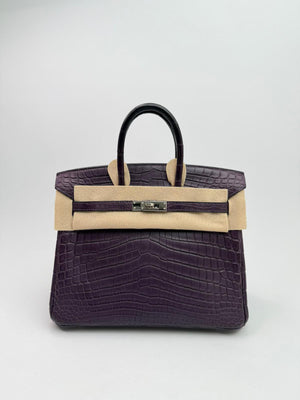 Hermes Birkin 25 Amethyst Matte Porosus Palladium Hardware