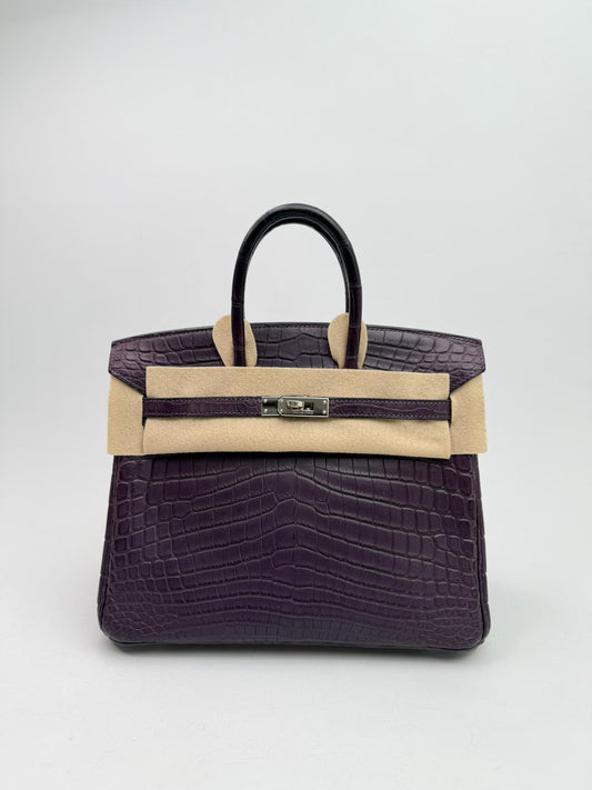 Hermes Birkin 25 Amethyst Matte Porosus Palladium Hardware