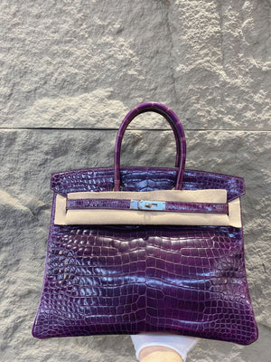 Hermes Birkin 30 Amethyste Shiny Porosus leather palladium hardware