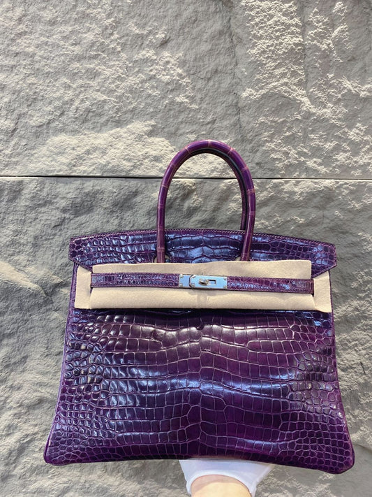 Hermes Birkin 30 Amethyste Shiny Porosus leather palladium hardware