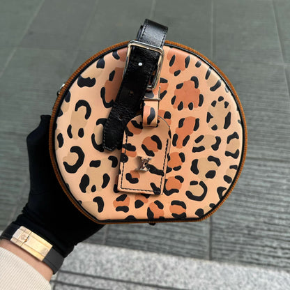 Louis Vuitton 2018 Brown Reverse Monogram Canvas, Corduroy, and Leopard Petit Boite Chapeau Souple Bag Silver Hardware