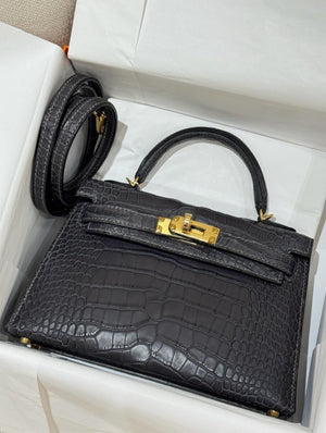 Hermes Mini Kelly 20 Graphite Matte Alligator Gold Hardware