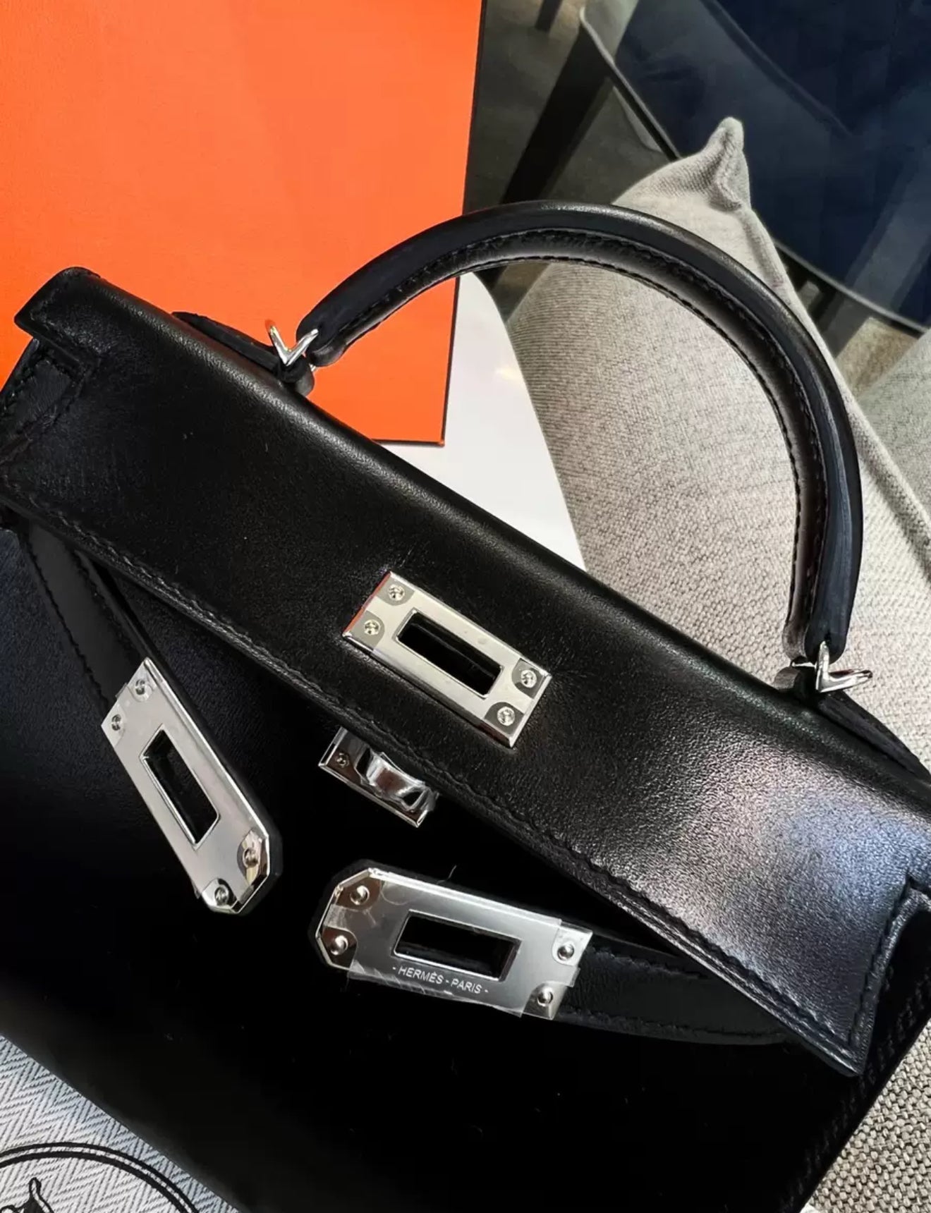 Hermès Mini Kelly Black Box Leather Palladium Hardware – Wararni.com
