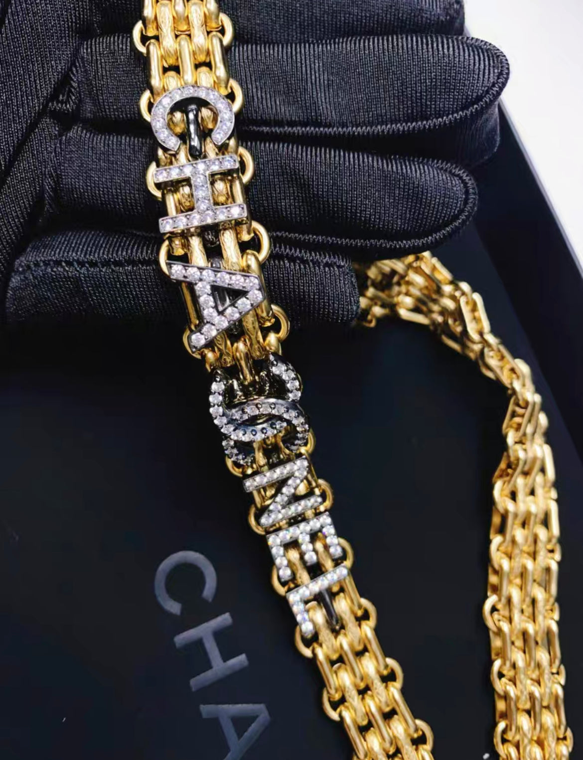 Chanel Chain Belt in Gold with CC letters and rhinstone