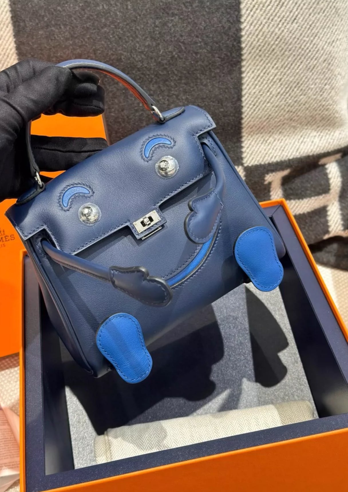 HERMÈS Limited Edition Kelly Doll Bleu Indigo Bleu Royal Swift Palladium hardware