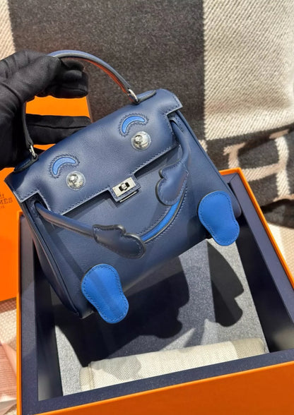HERMÈS Limited Edition Kelly Doll Bleu Indigo Bleu Royal Swift Palladium hardware