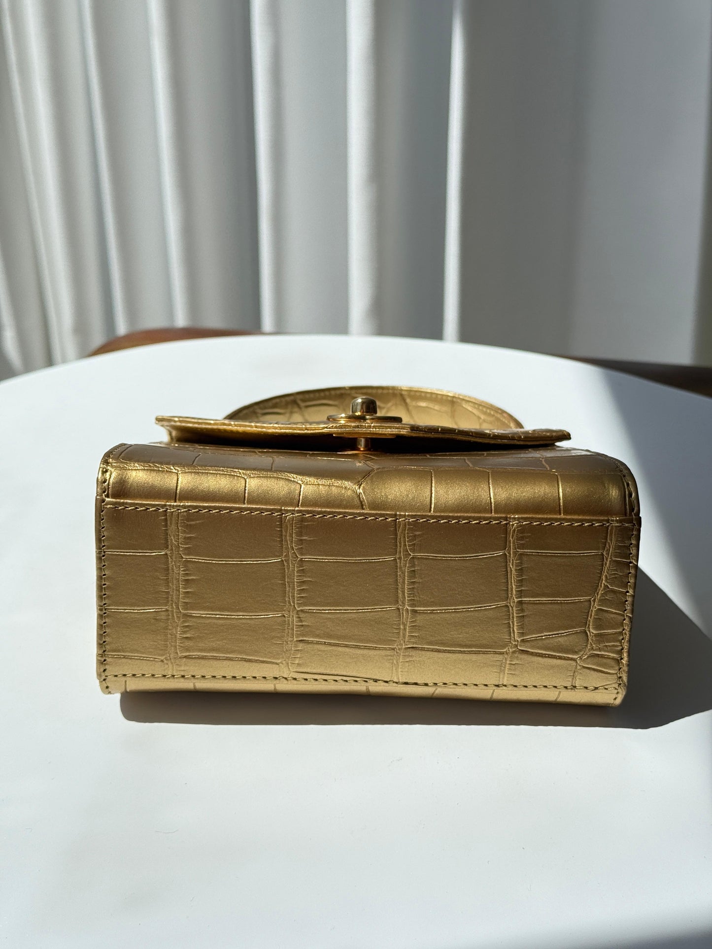 Chanel 1997 Gold Crocodile leather Mini kelly handbag