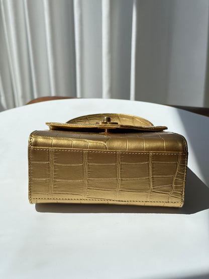 Chanel 1997 Gold Crocodile leather Mini kelly handbag