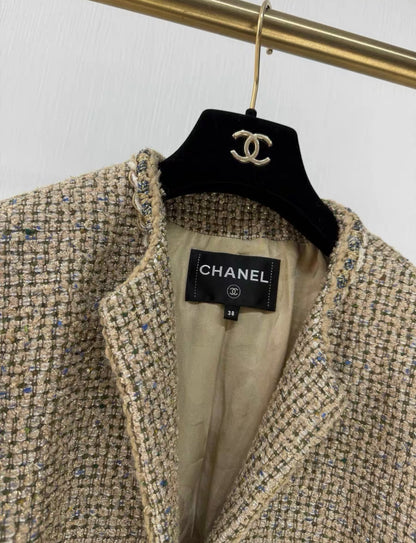 CHANEL 21A TWEED JACKET WOOL / VISCOSE/ POLYESTER GOLD / BEIGE Size 38