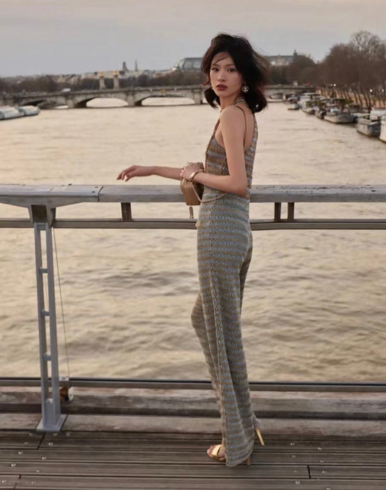 Chanel 24S Iridescent Gold and Silver Knit Jumpsuit