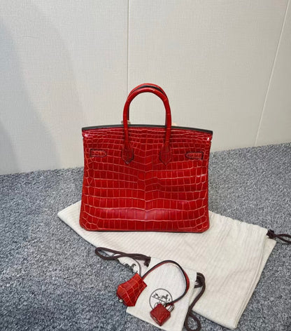 Hermes Birkin 25 Rouge H shiny crocodile leather palladium hardware