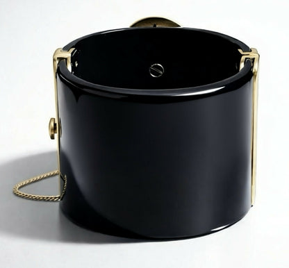 Rare Chanel 14A Paris Dallas Black Gold Wide Statement Cuff Bracelet