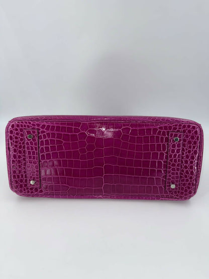 Hermès JPG Shoulder Birkin 42 in Shiny Rose Scheherazade Porosus Crocodile with Palladium Hardware