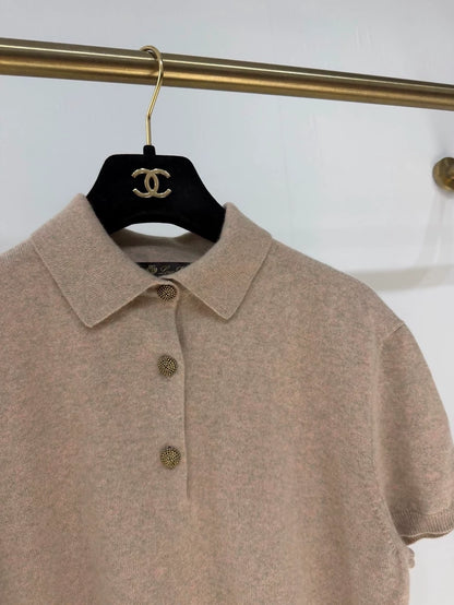 Loro Piana 2025 Autumn/Winter Gold Button Short-Sleeve Polo Shirt