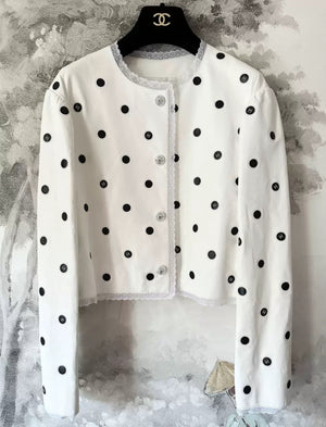 Chanel 23S White & Black Embroidered Lambskin & Lace Jacket