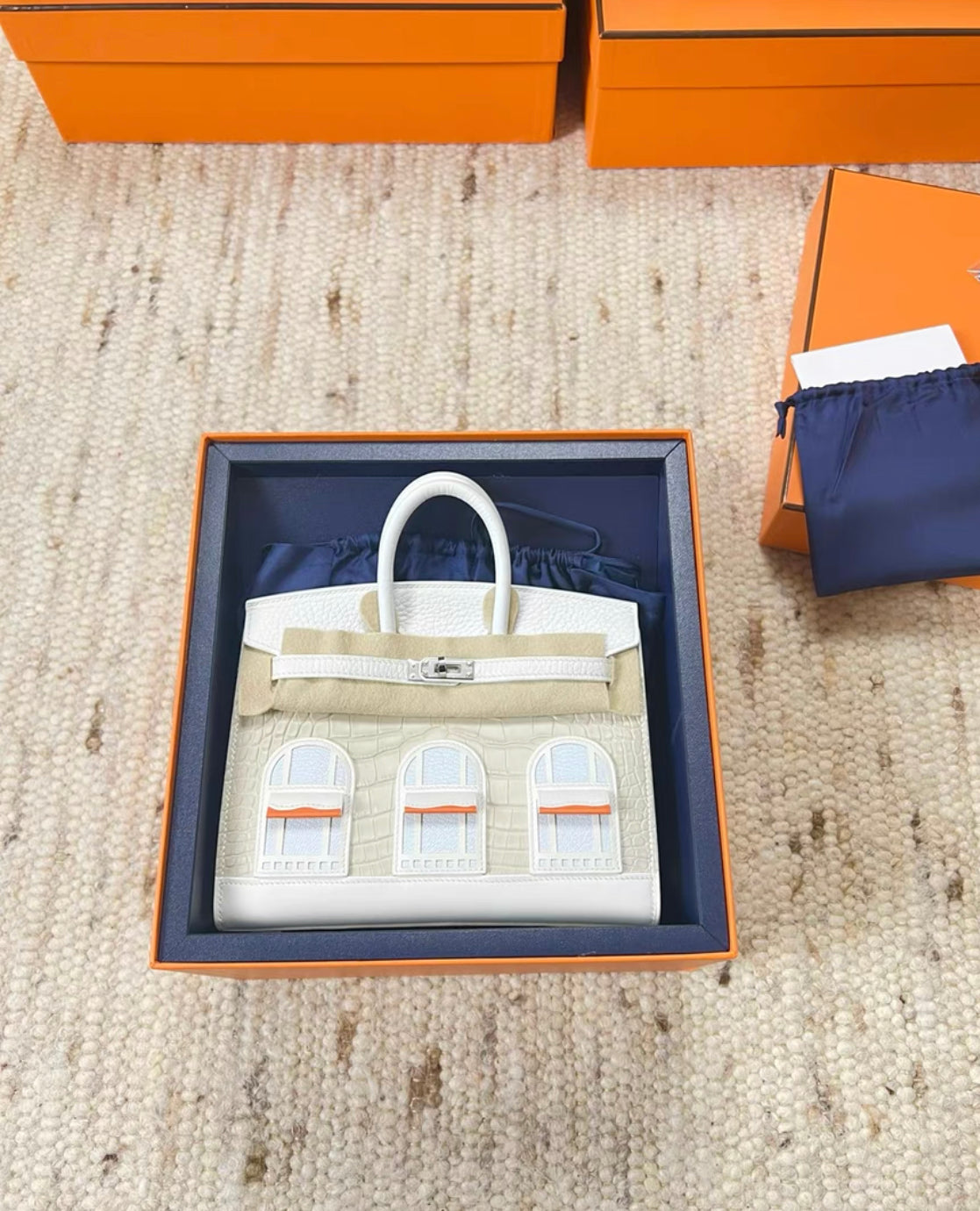 Hermès 20cm Birkin Sellier Faubourg House White Snow Palladium Hardware