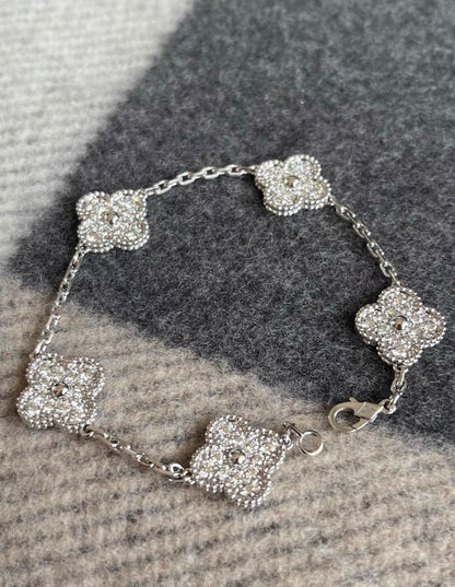 Van Cleef & Arpels 5 Motifs Vintage Diamond Alhambra 18k White Gold Bracelet