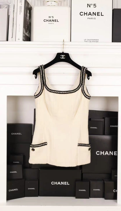 Chanel 1993 runway black/ecru tweed corset top and cropped jacket